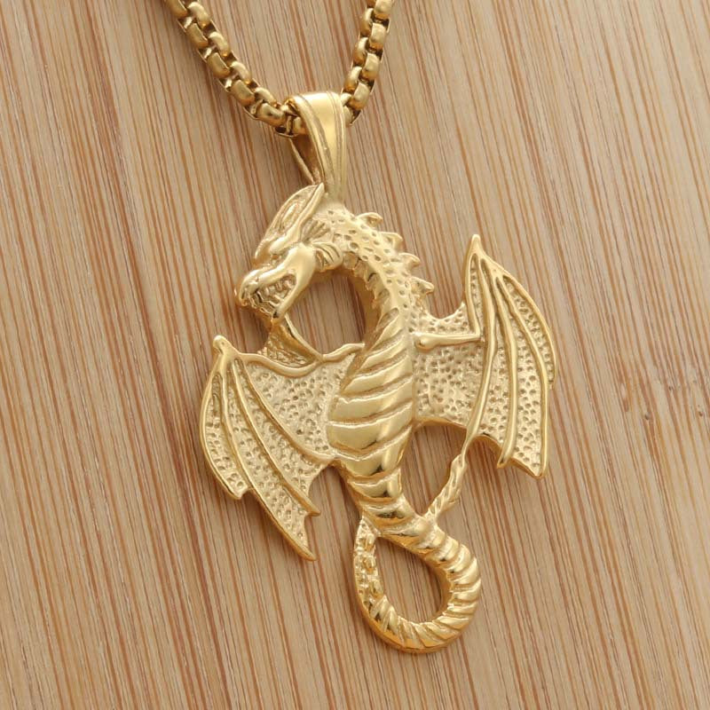Punk Dragon Pendant Necklace - Retro Titanium Steel Fire-Breathing Design for Men
