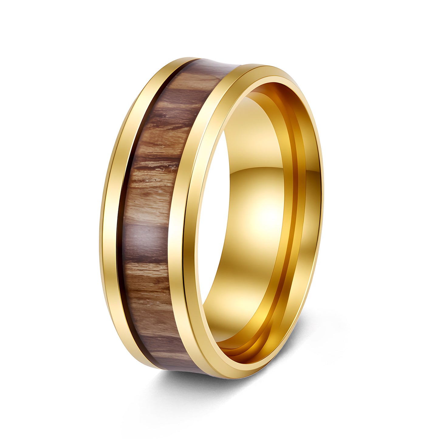 Planderful Everyday Genie Teak Inlaid Titanium Steel Couple Ring Unisex Durable Wedding Band