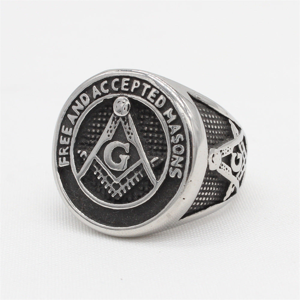 Planderful Freemasonry Ring For Men And Unisex Titanium Steel Protection Statement Jewelry