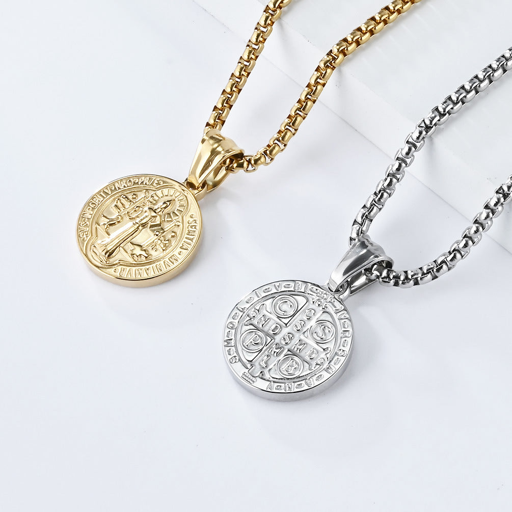 Saint Benedict Exorcist Necklace By Planderful Steel Protective Pendant For Spiritual Jewelry Enthusiasts