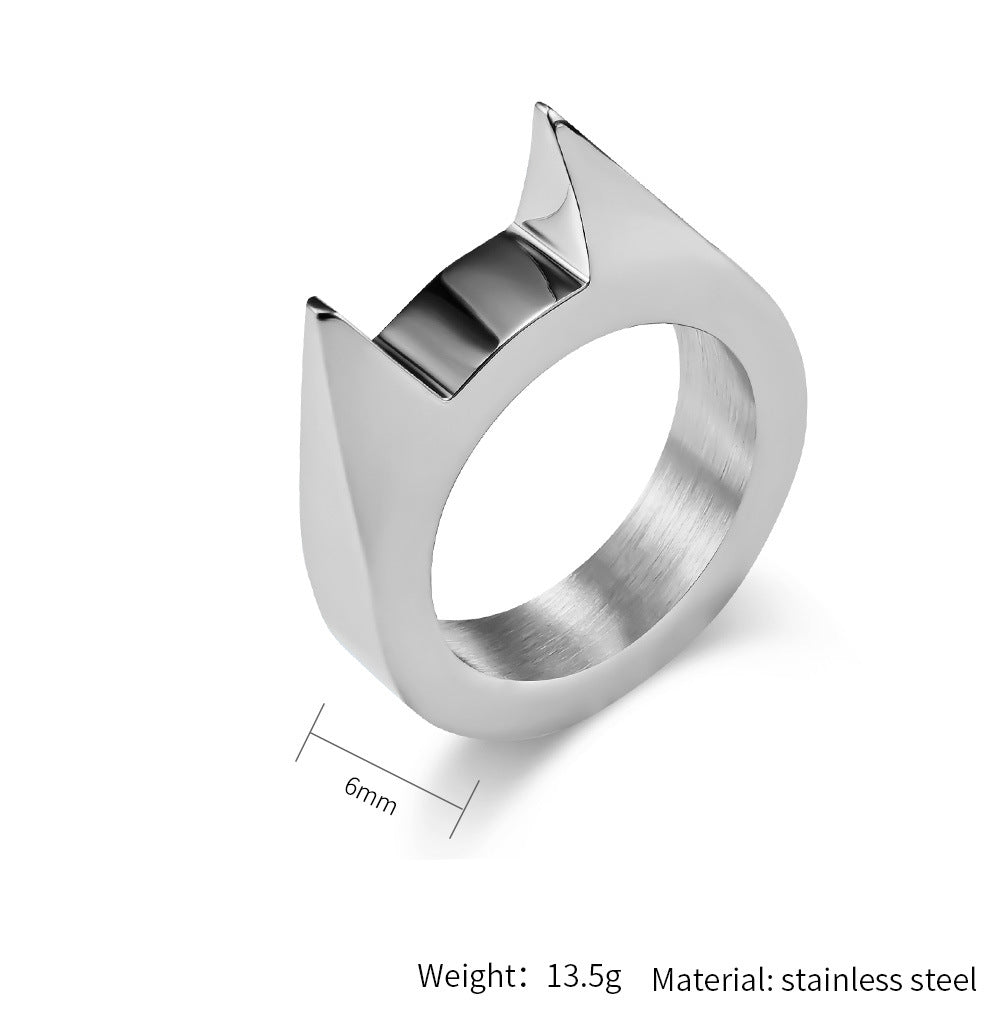 Planderful Everyday Genie Self Defense Ring With Spiked Cat Ear Design Gold Plated Titanium Steel For Men
