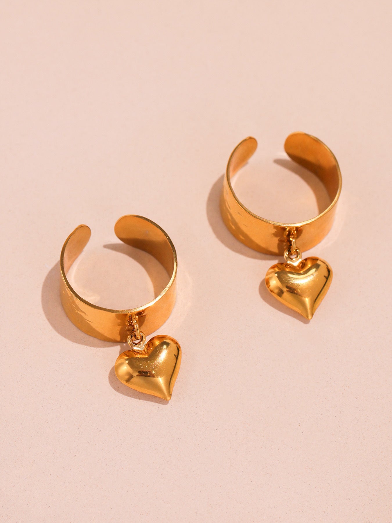 Planderful Peach Heart Open Ring Wide Band For Women