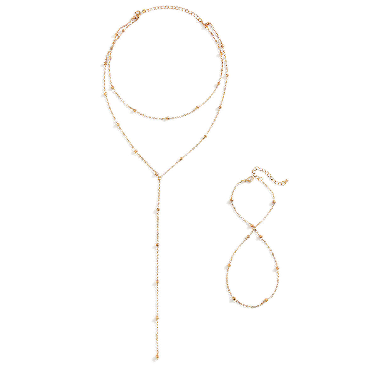 Geometric Bead Fringe Necklace & Bracelet Set