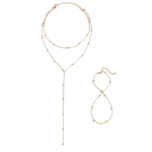 Geometric Bead Fringe Necklace & Bracelet Set