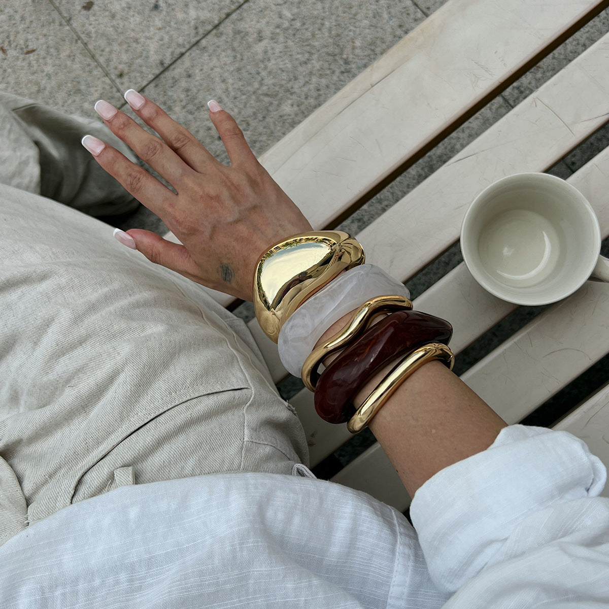 Maillard Style Retro Corrugated Open Bracelet Stacking Color Smudge Bracelet