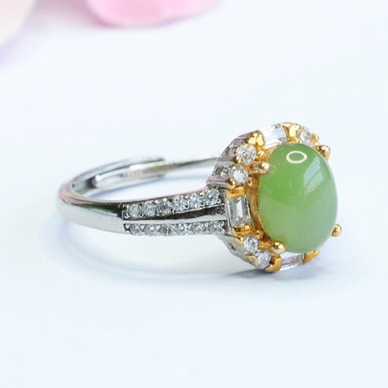 925 Sterling Silver Hetian Jasper Square Ring