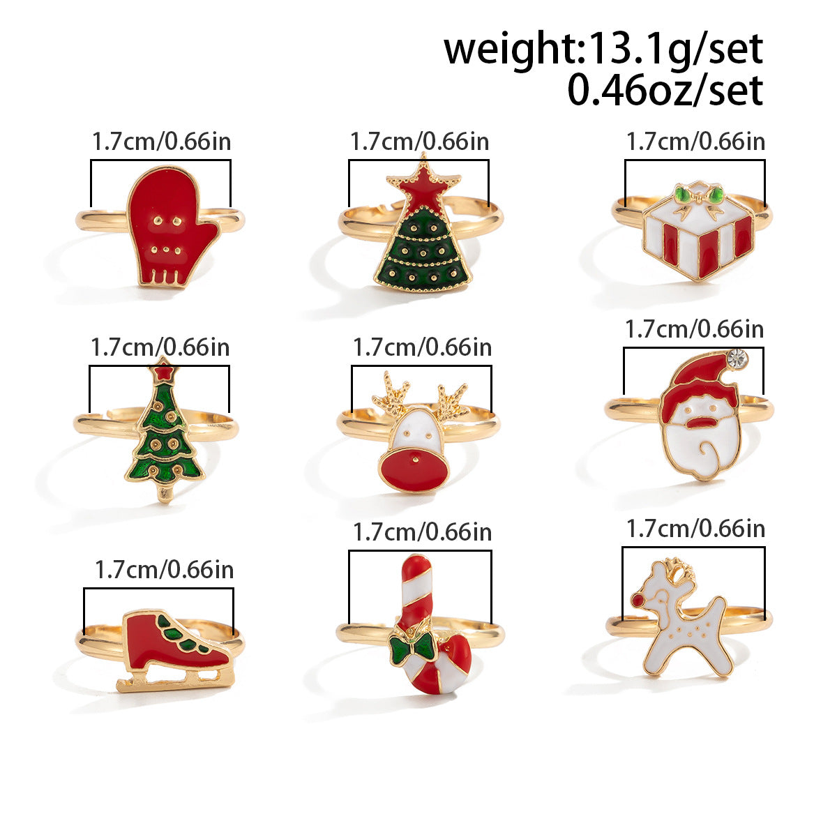 Planderful Vienna Verve Santa Elk Ring Set For Holiday Fashion Adjustable Statement Hand Jewelry Gift For Her