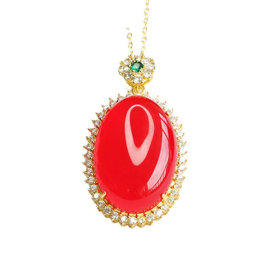 Pigeon Eggs Red Agate Pendant Zircon Halo Necklace