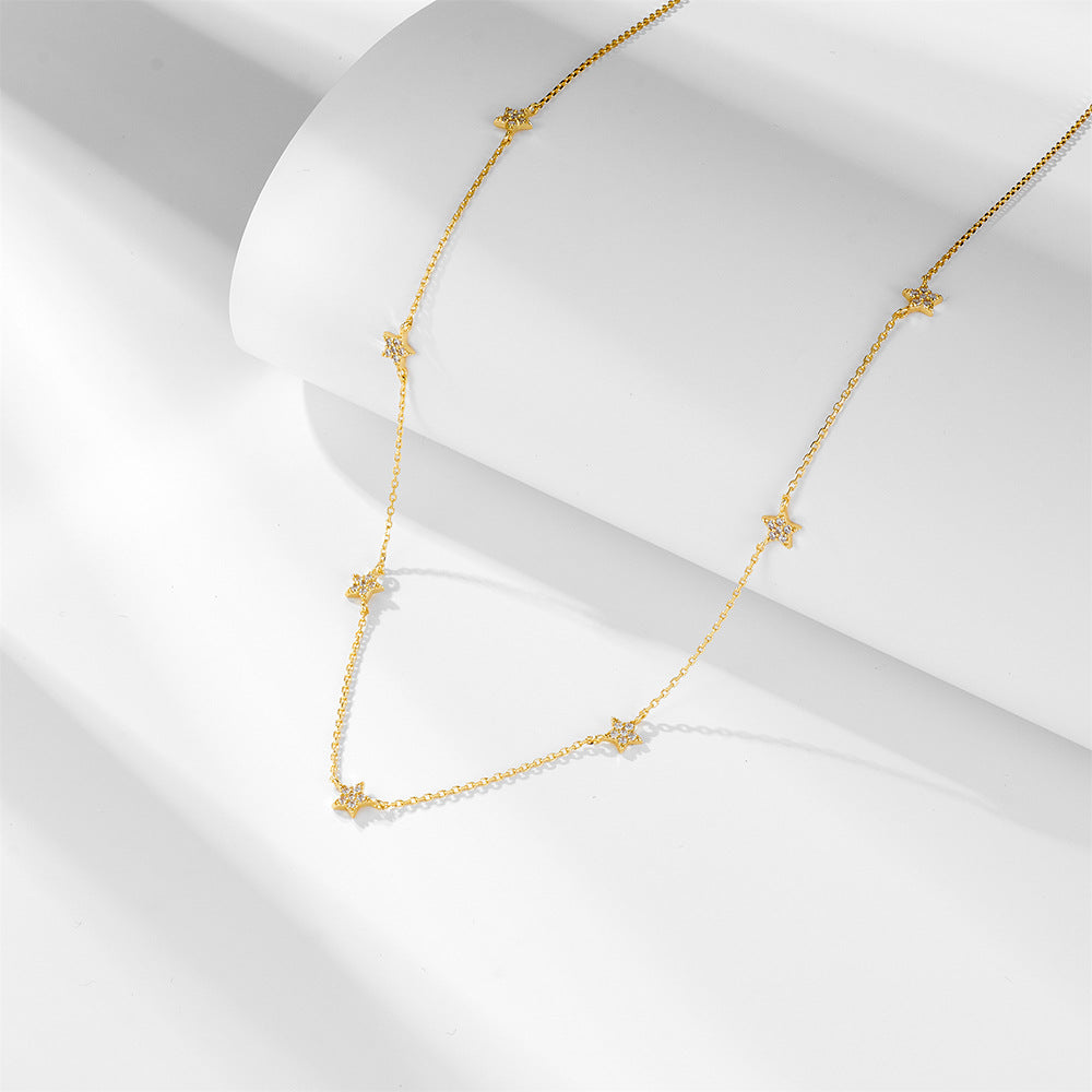 S925 Sterling Silver Gold-Plated Star Pendant Necklace Versatile Neck Chain