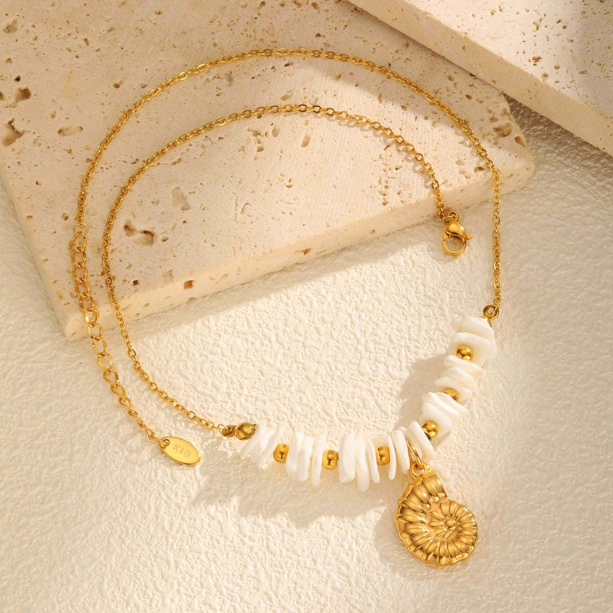 Stainless Steel Gold Summer Ocean Style White Shell Square Conch Necklace
