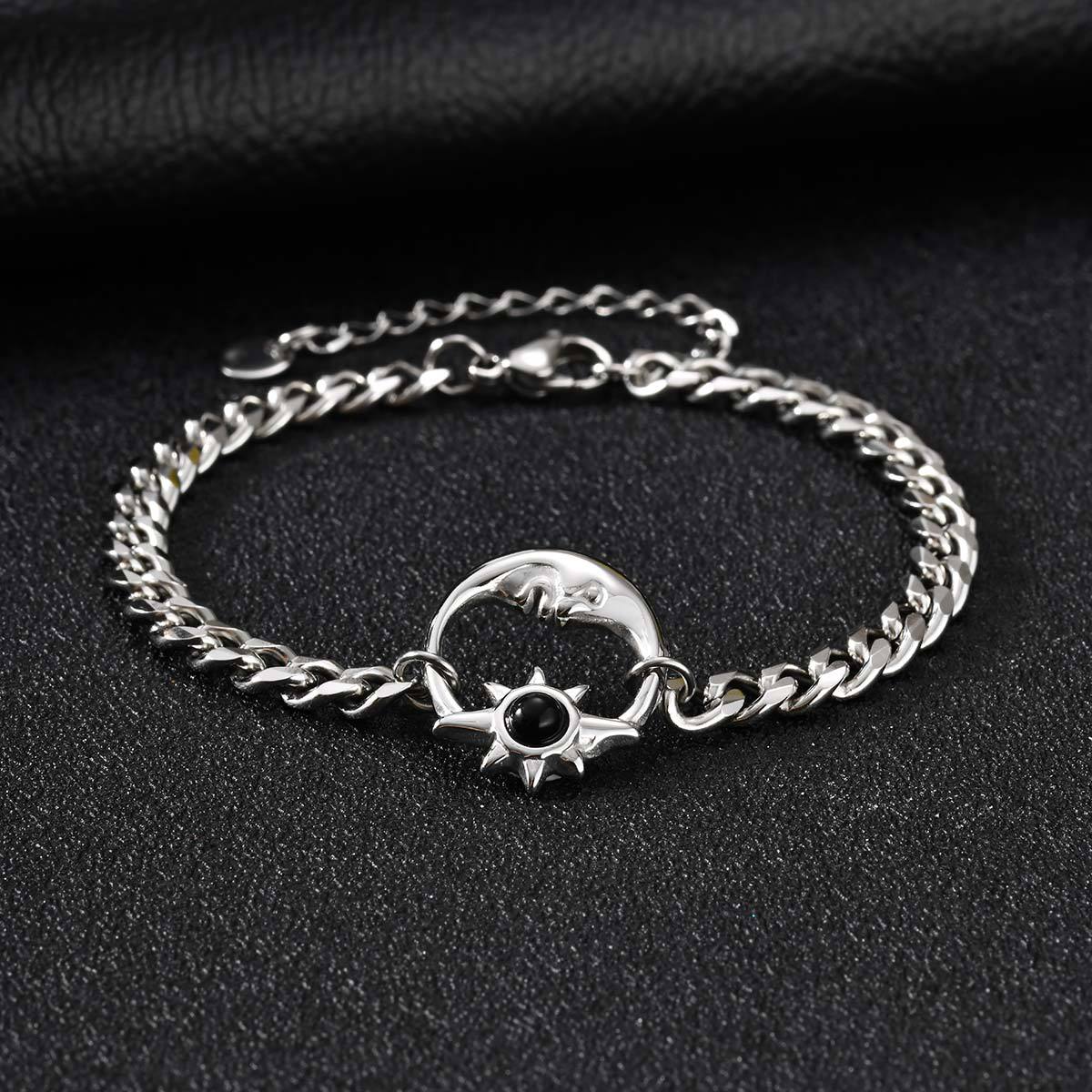Stainless Steel Six-Sided Grinding Chain Star & Moon Necklace Sun Star Moon Opal