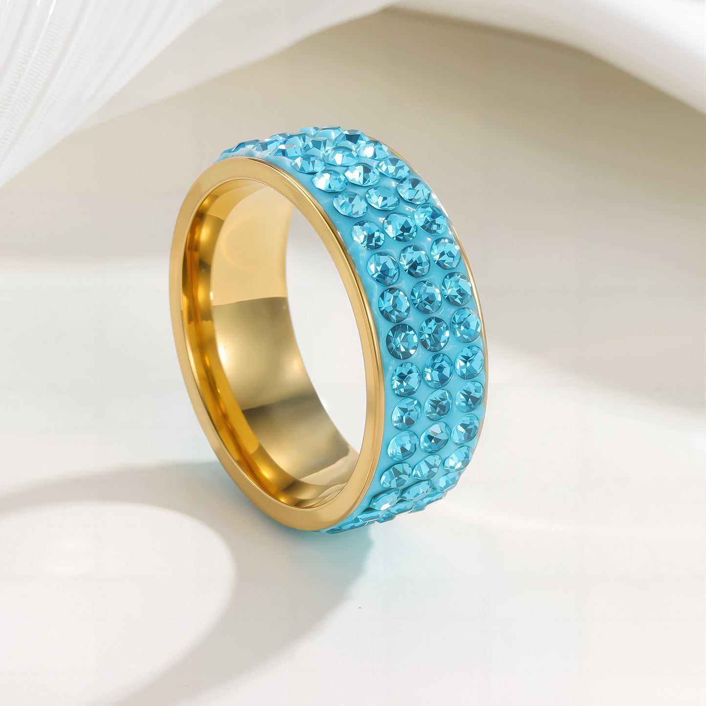 Planderful Titanium Steel 3 Row Zircon Couple Ring For Men