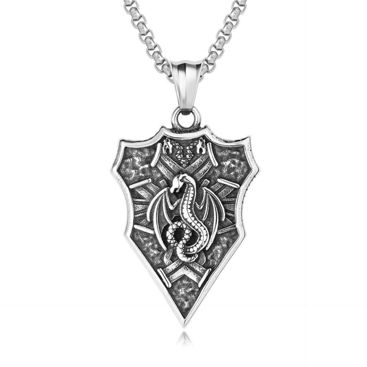 Planderful Shield Pendant Titanium Steel For Men Unisex Dinosaur Era Retro Design Protection