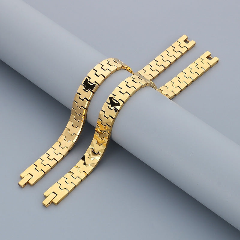 Planderful Men Arrow Bracelet 18K Gold Tungsten Steel