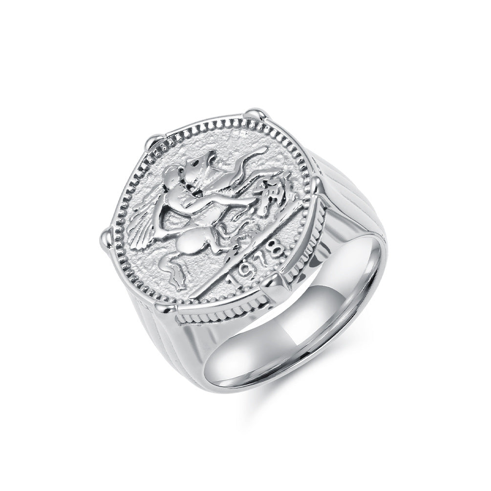 Planderful Hip Hop Knight Ring Stainless Steel Gold Plated For Men Durable Retro Style Jewelry