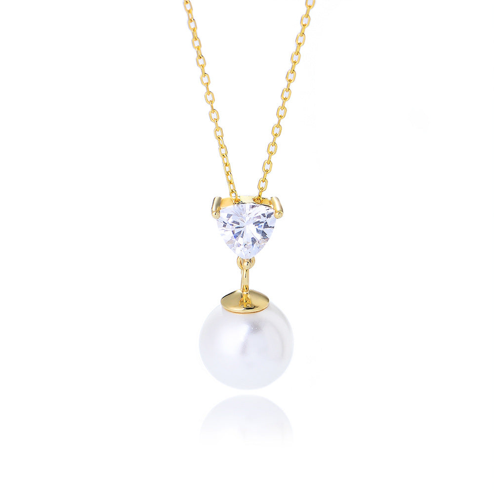 S925 Sterling Silver Heart-Shaped Zircon Pearl Necklace Sense