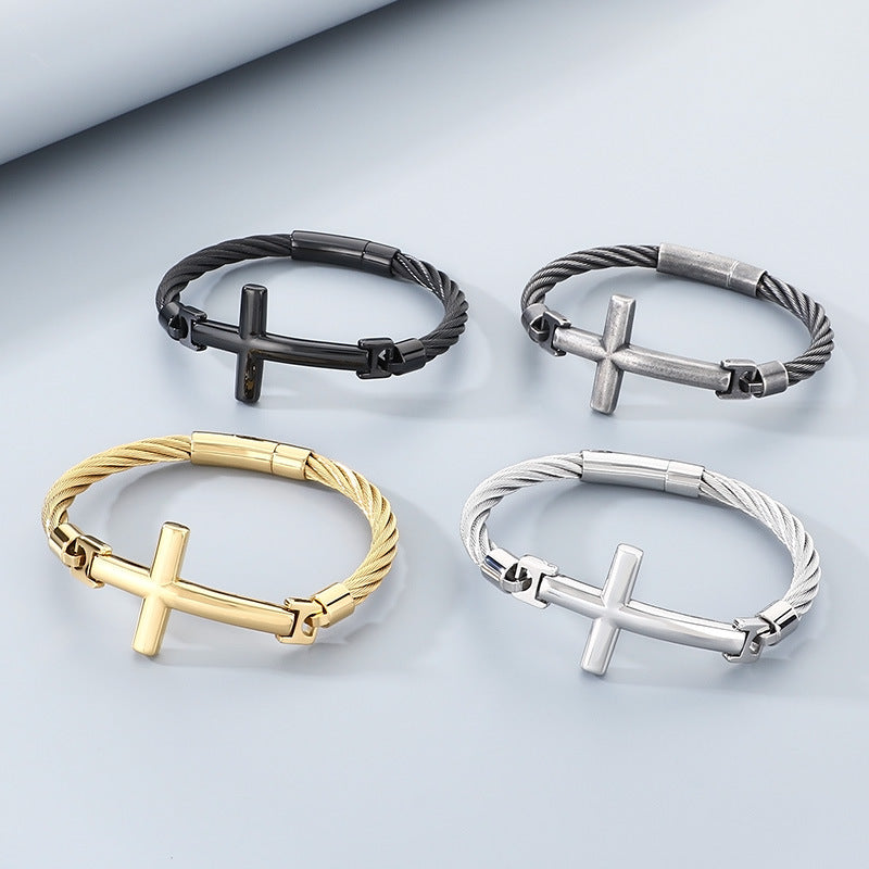 Braided Wire Steel Wire Bracelet – Cross Bent Titanium Steel Men's Bracelet