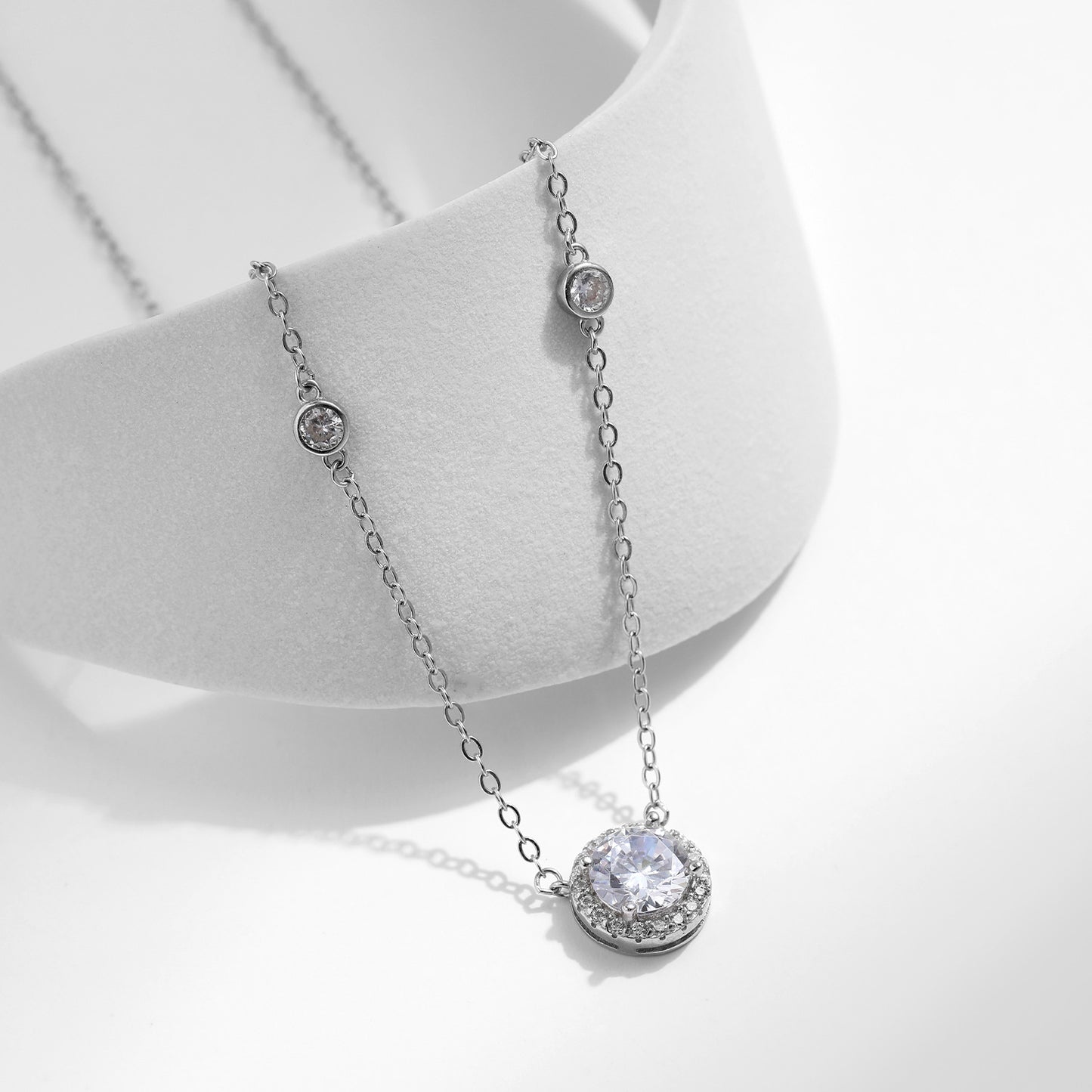 Luxurious Sterling Silver Necklace with Zircon Pendant and Unique Design