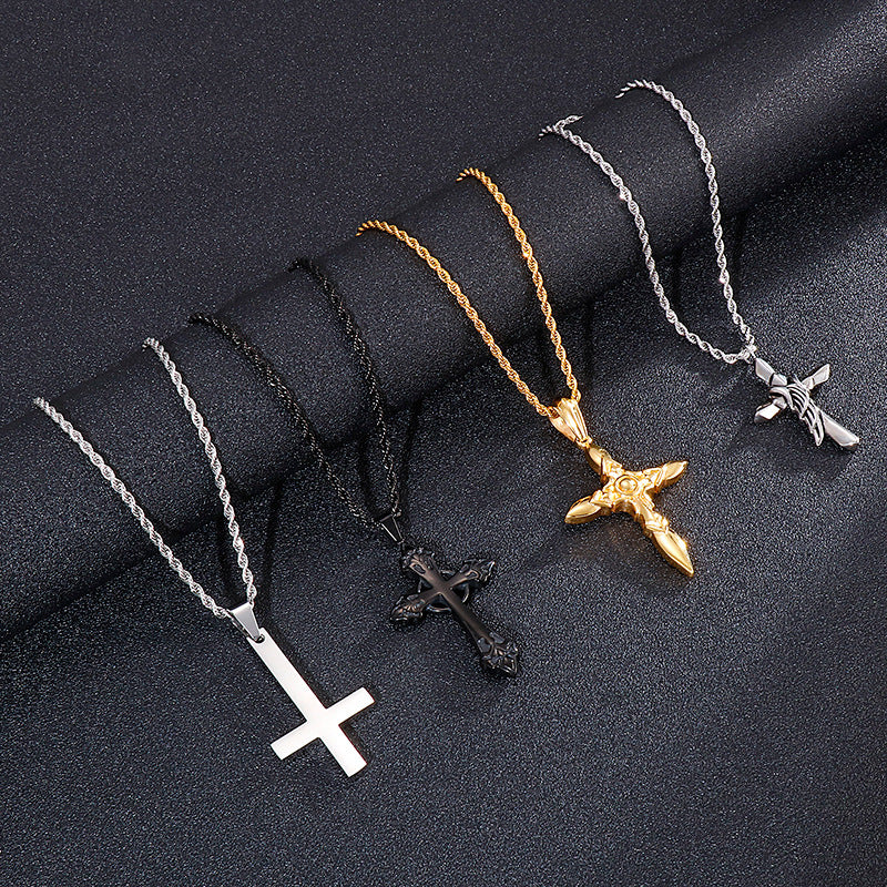 Titanium Steel Hollow Cross Pendant with Personalized Design for Men