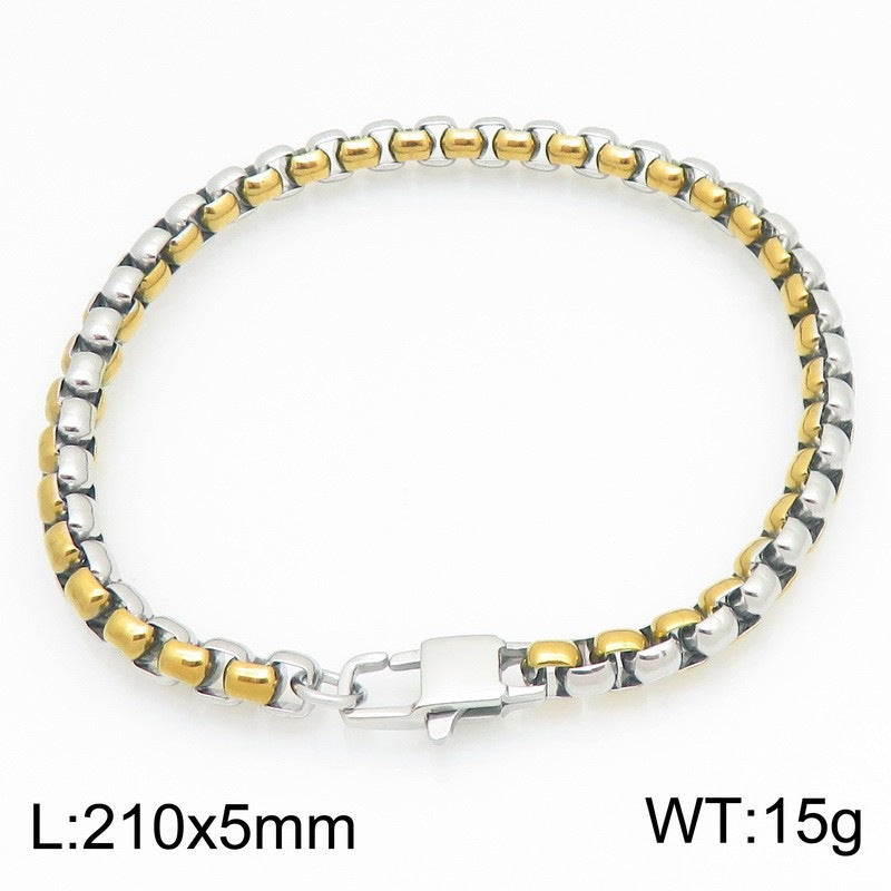Hip Hop Rock Flower Bracelet Vacuum Plated Steel Gold Two-Color Stainless Steel Square