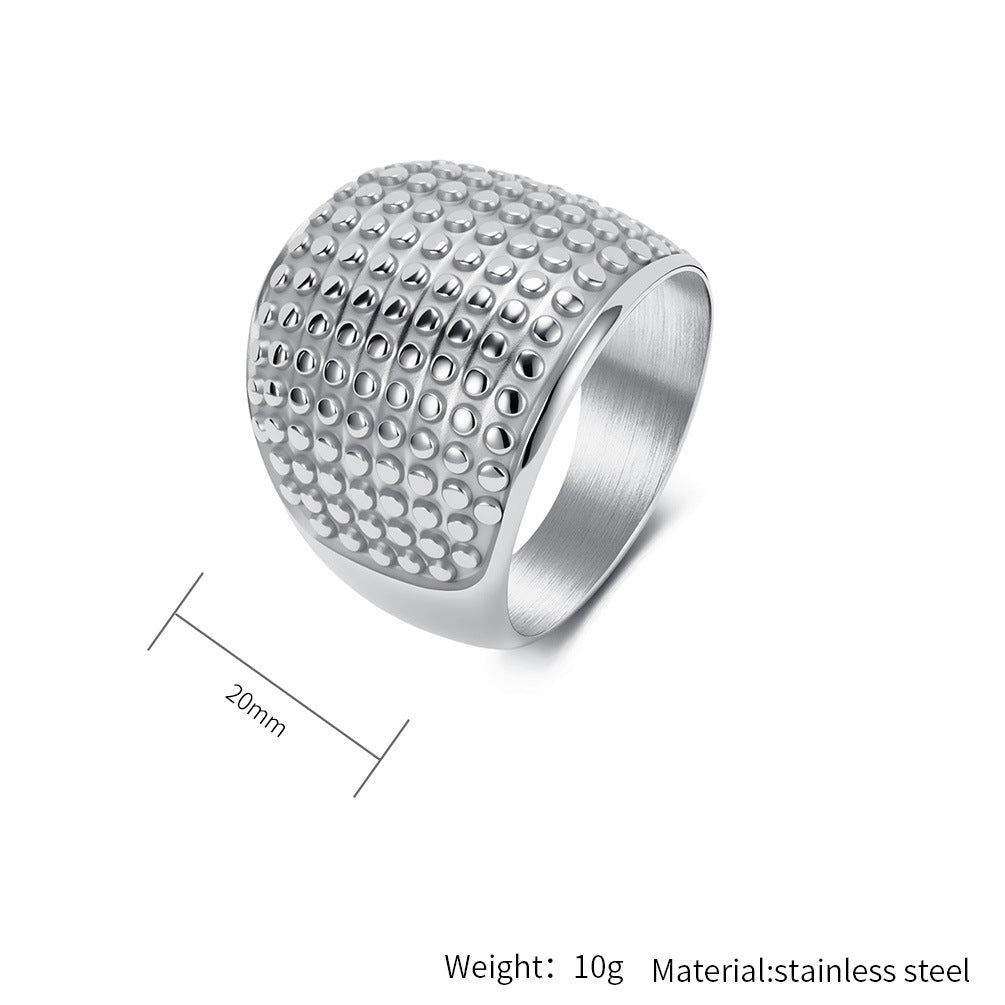 Planderful Everyday Genie Unisex Stainless Steel Ring Gold Plated Hammer Dot Texture Glossy Finish