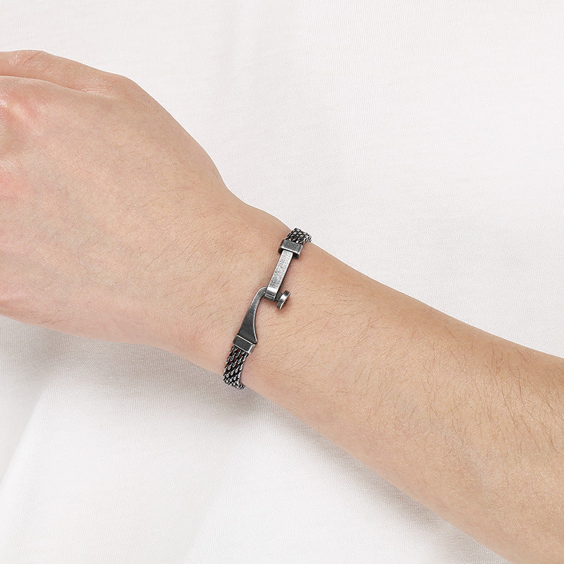 Hollow Woven Mesh Chain Design Nail Stainless Steel Men's Bracelet