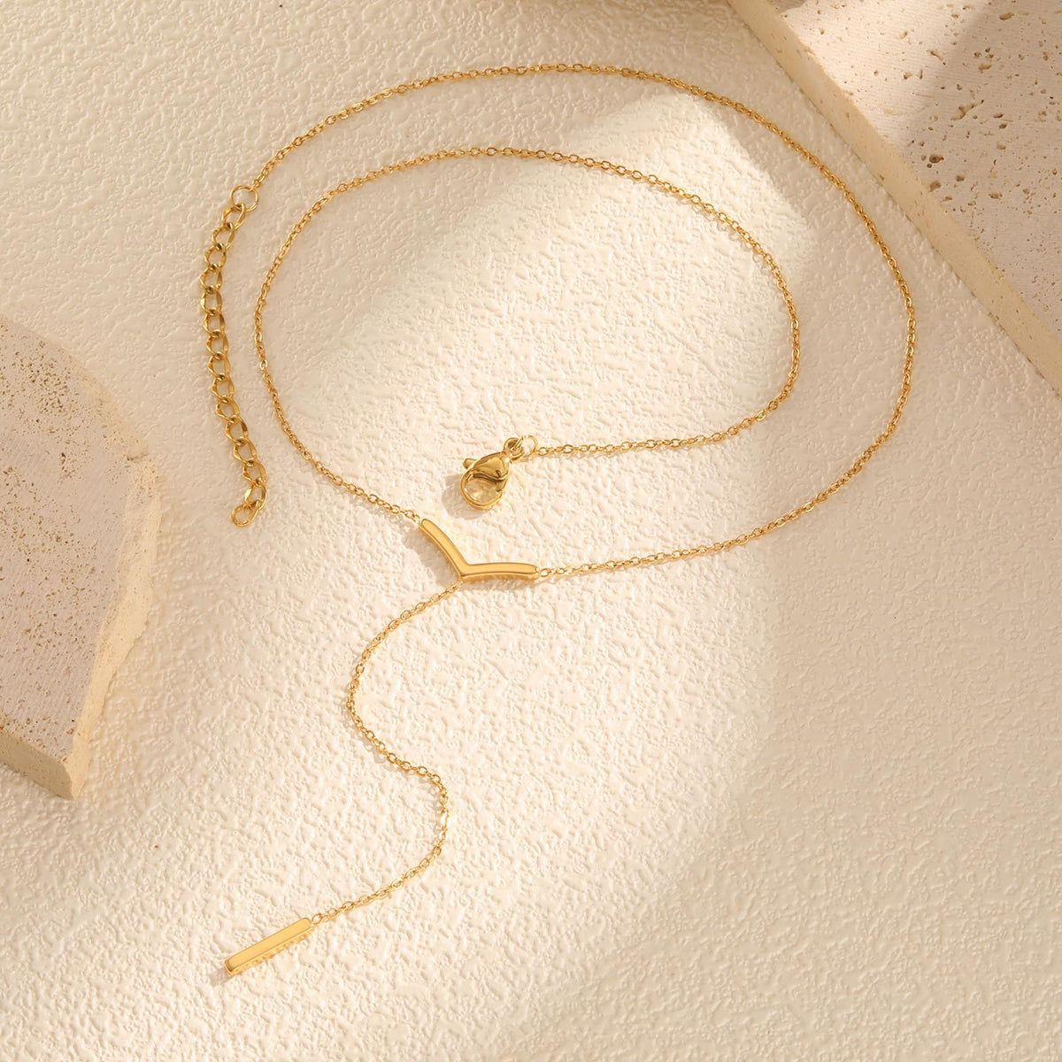 Stainless Steel Flat Cross Chain Y-Shaped Gold-Plated Necklace Women
