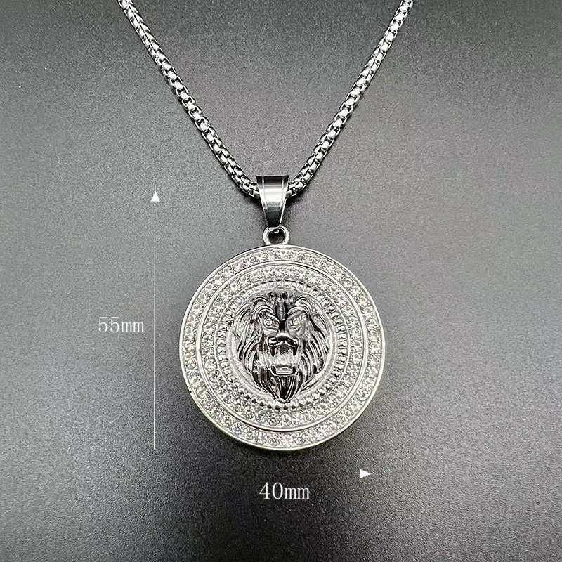Rhinestone Necklace - Luxury Lion Head Pendant, Gold-Plated Stainless Steel, Planderful Hip Hop Jewelry