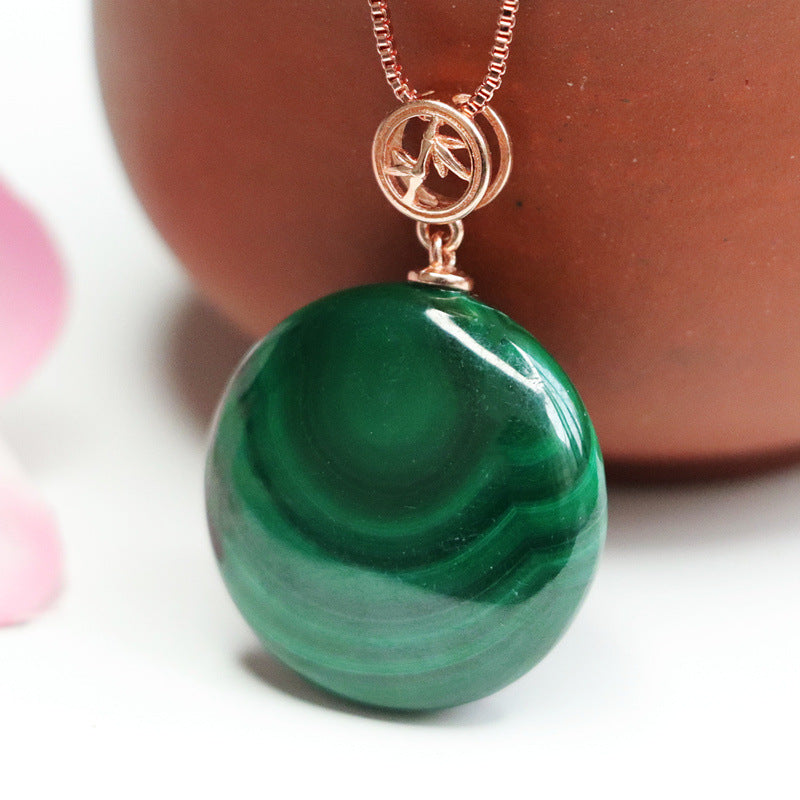 Malachite Round Peace Plaque 925 Silver Pendant — No Chain