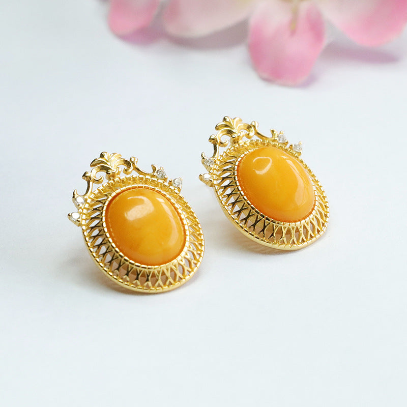 925 Sterling Silver Beeswax Amber Stud Earrings
