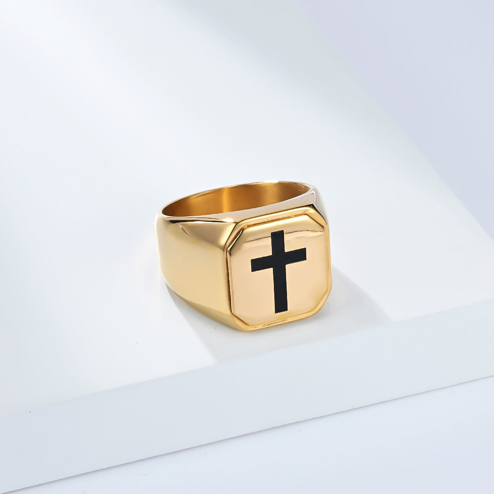 Planderful Titanium Steel Cross Ring For Men - Trendy Modern European American Style Jewelry