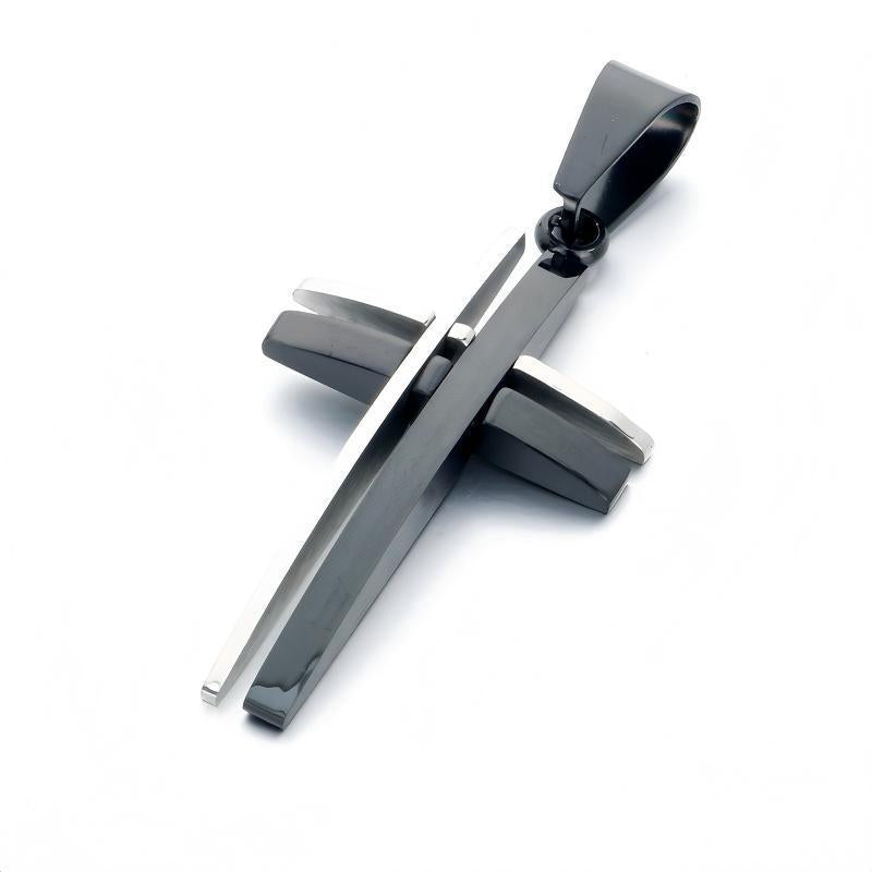 Niche Simple Pendant, Mixed Color Double-Layer Dislocation Hollow Cross Stainless Steel Men's Pendant Necklace