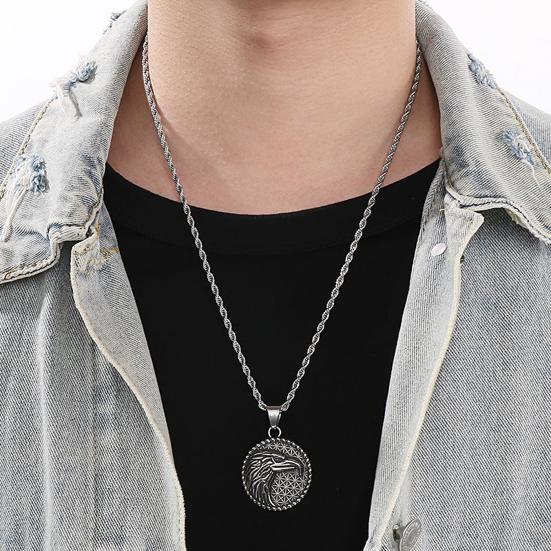 Norse Viking Pendant Double Sided Rune Wolf Planderful Men