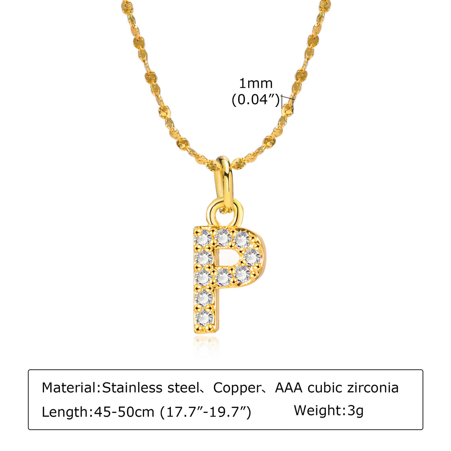 26 English Letter Stainless Steel Necklace Zircon Jewelry