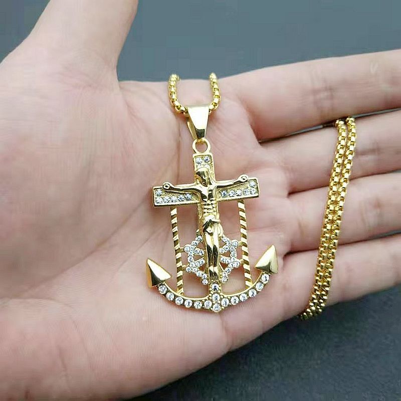 Planderful Everyday Genie Gold Plated Anchor Cross Necklace For Hip Hop Streetwear Fans