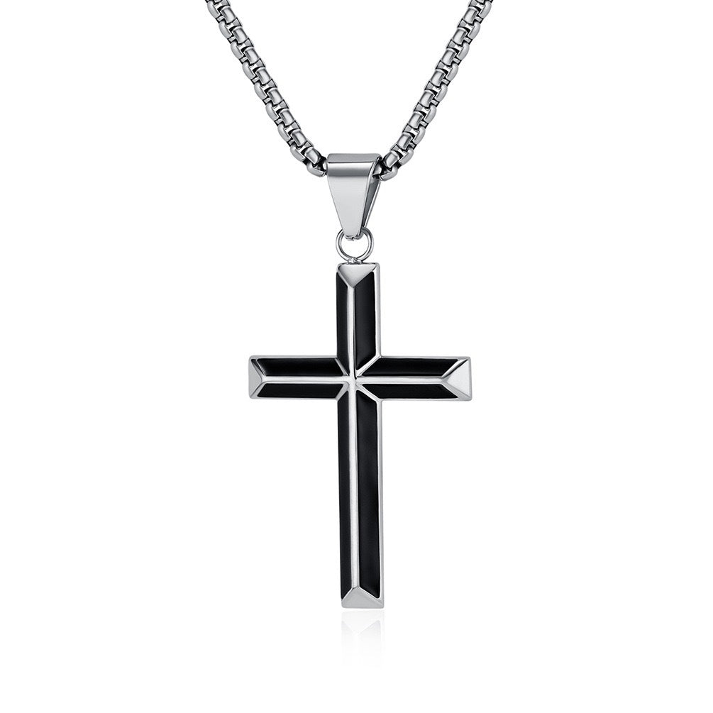 Planderful Epoxy Cross Pendant Necklace In Stainless Steel For Men Hip Hop Style Gift