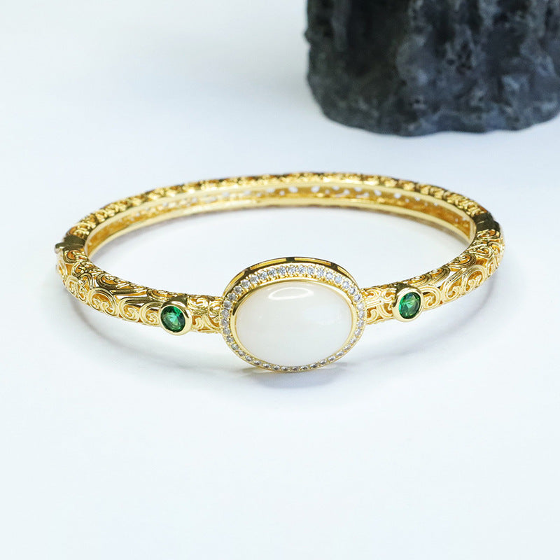 White Hetian Jade Ruyi Open Bangle