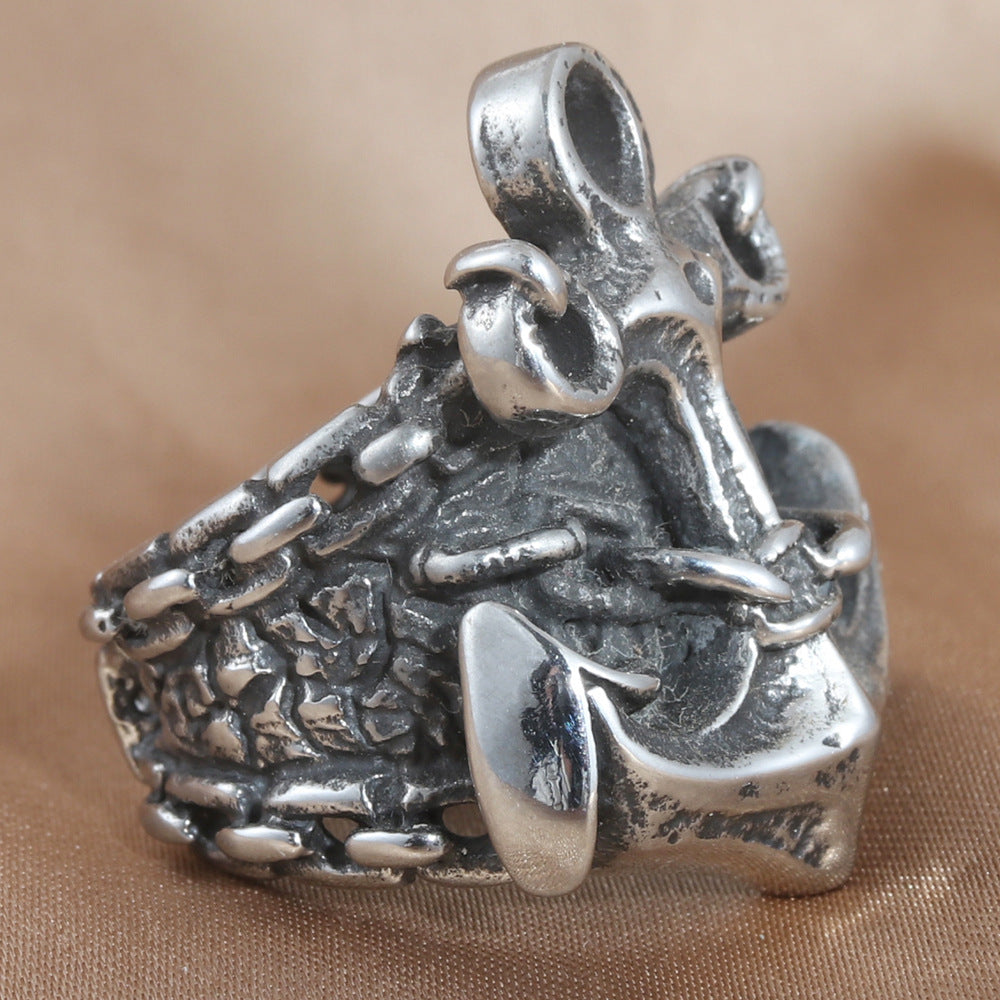 Personalized Retro Titanium Steel Anchor Ring for Men - Trendy Stainless Steel Accessories