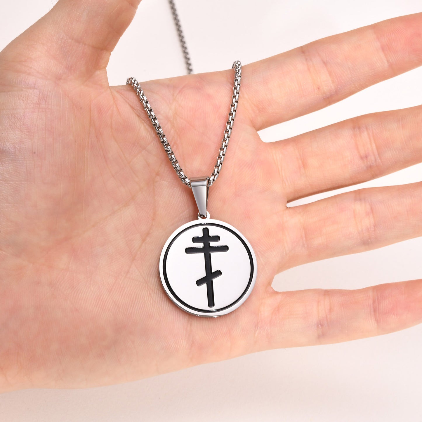 Cross-Border Stainless Steel Round Pendant Necklace for Men