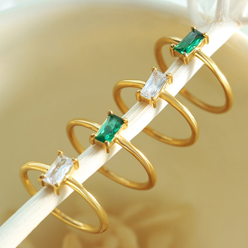 Square Zircon Korean Style Finger Ring with Niche Design