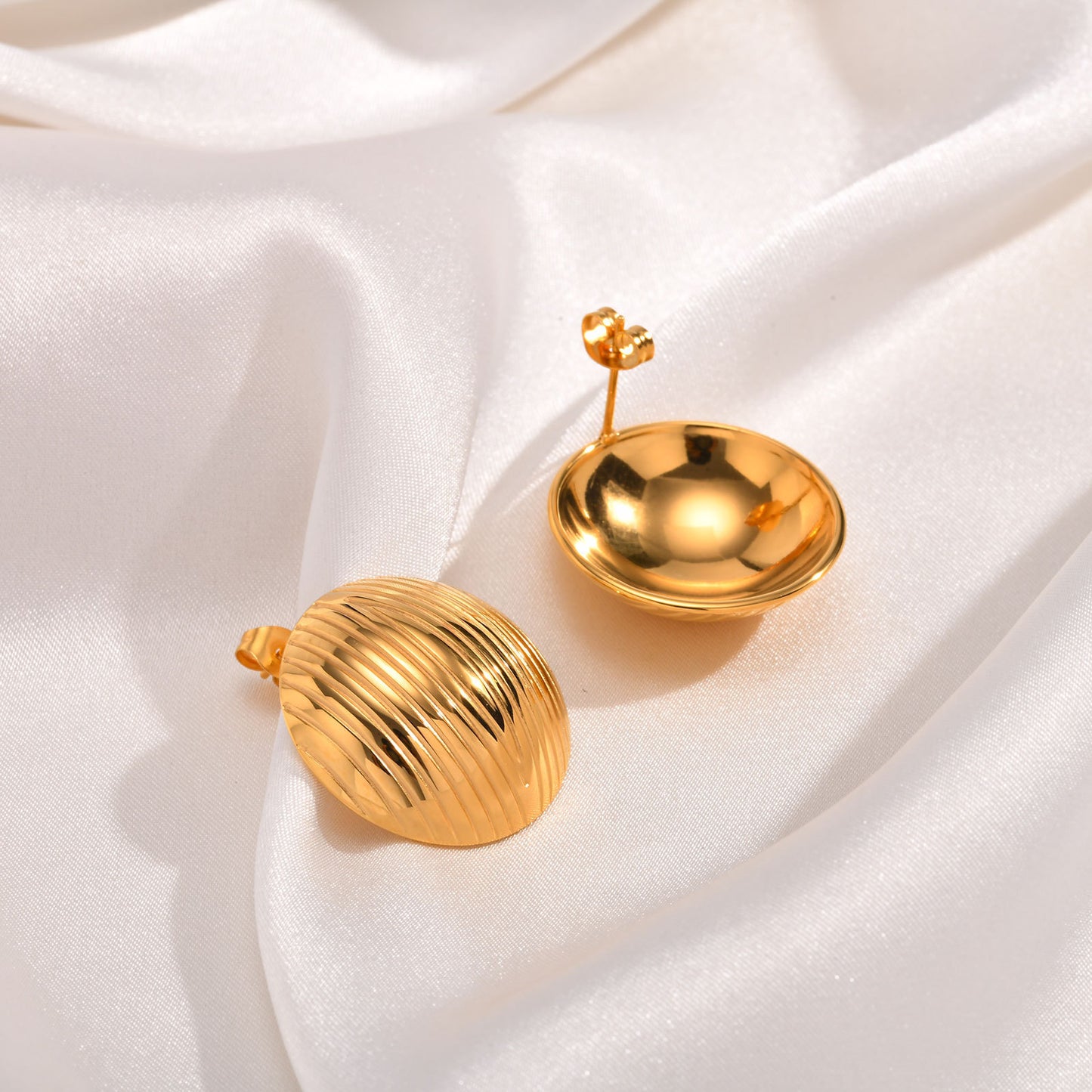 Jewelry Stainless Steel Striped Stud Earrings Pleated Fashion