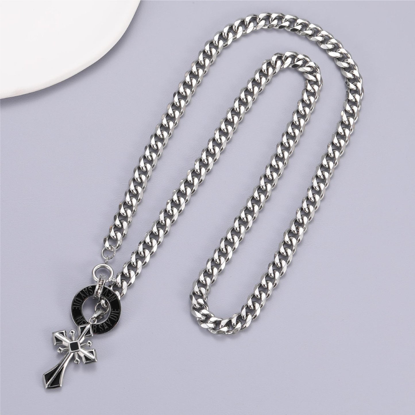 Planderful Jewelry Titanium Cross Necklace Men Cuban Link