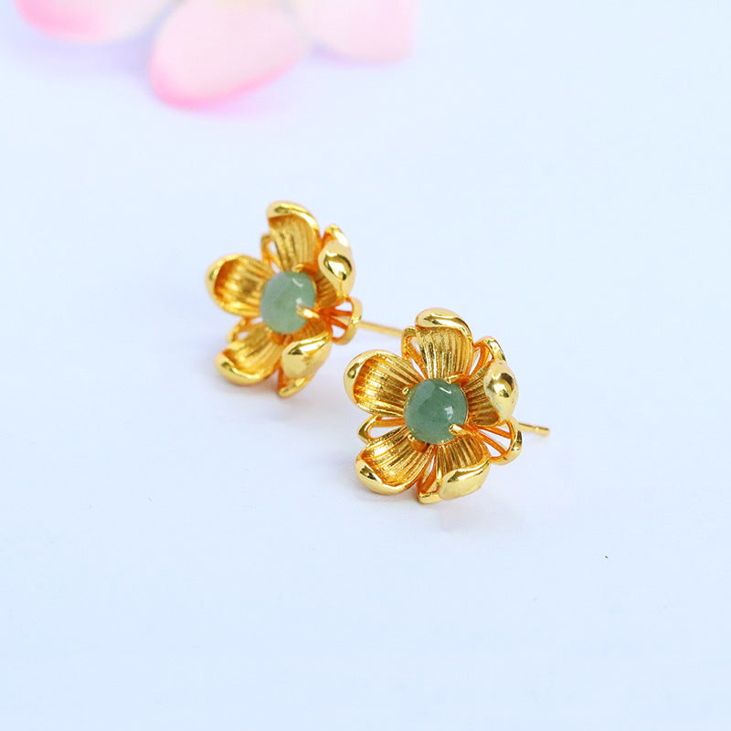 Blue-Water Jadeite Daisy Stud Earrings