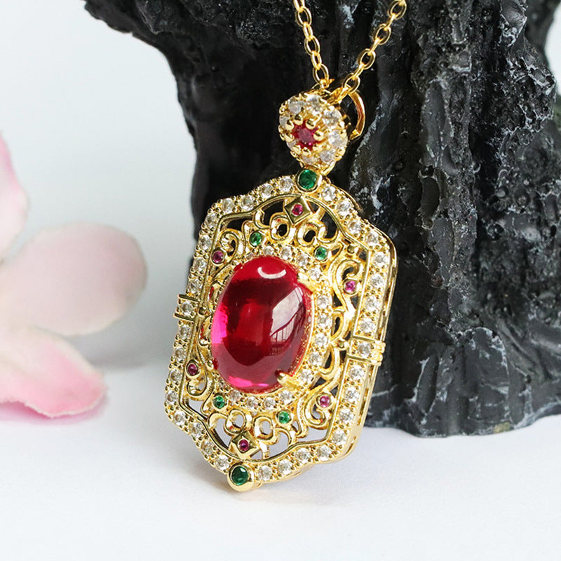 Lab-Grown Ruby Ruyi Motif Pendant — No Chain