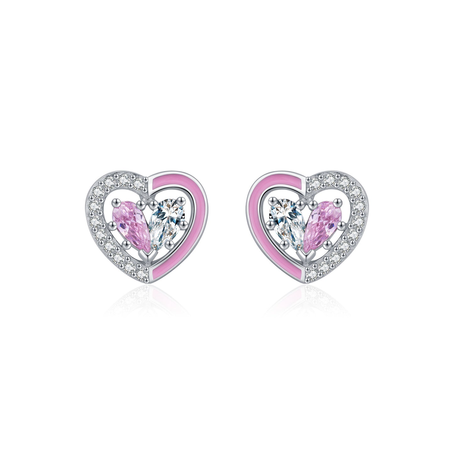 Planderful Everyday Genie Earrings – Elegant Pink Enamel Heart with Zircon Accents