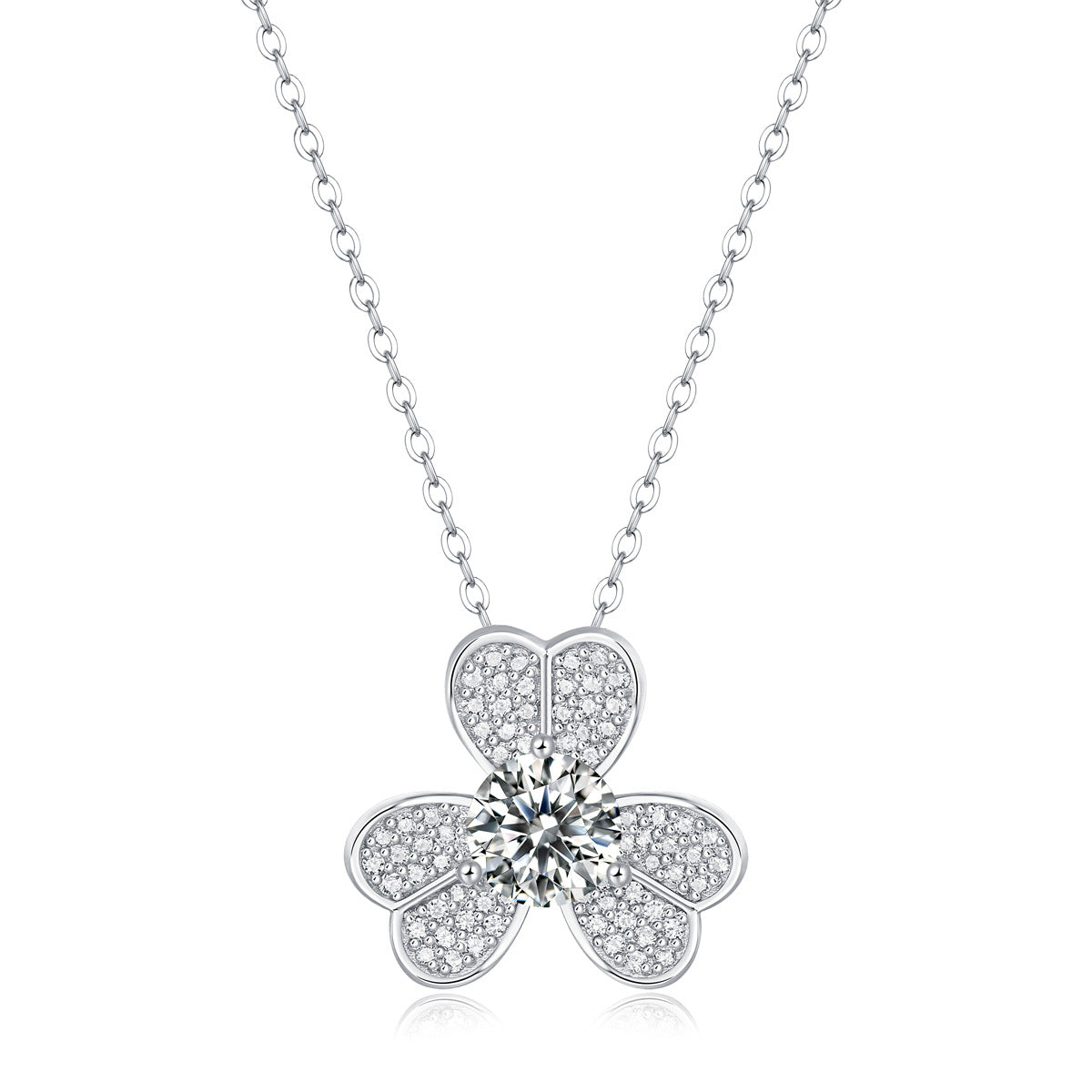 Planderful Moissanite Clover Pendant Necklace For Her 6.5mm Sterling Silver S925 Sparkling D/VVS/3EX 1.0 CT