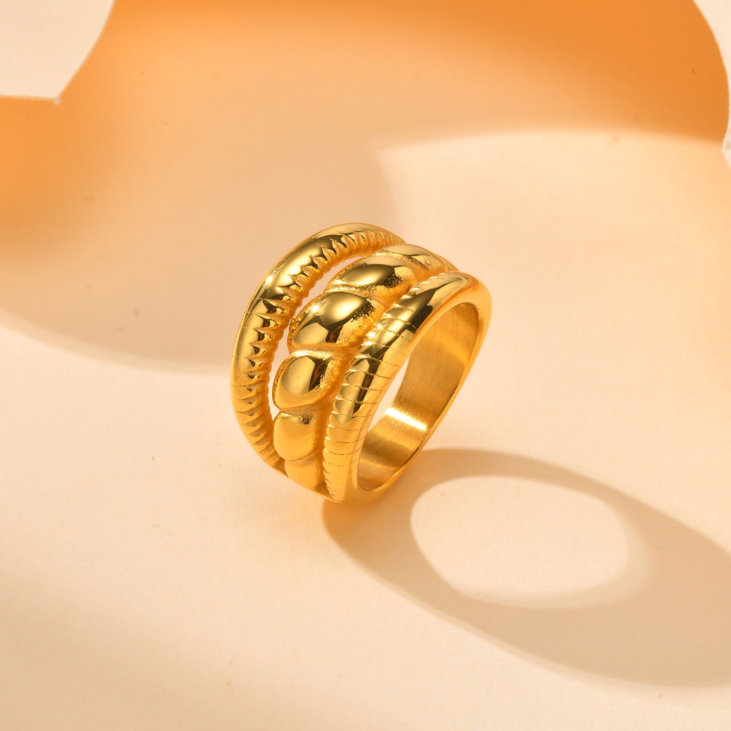 Rings Stainless Steel Multi-Layer Twist Three-Layer 18K Gold Fashion Jewelry