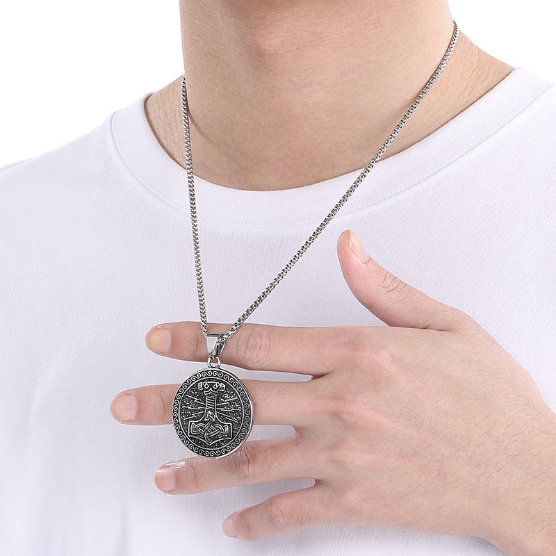 Planderful Viking Rune Pendant Double Sided Thor Hammer Men