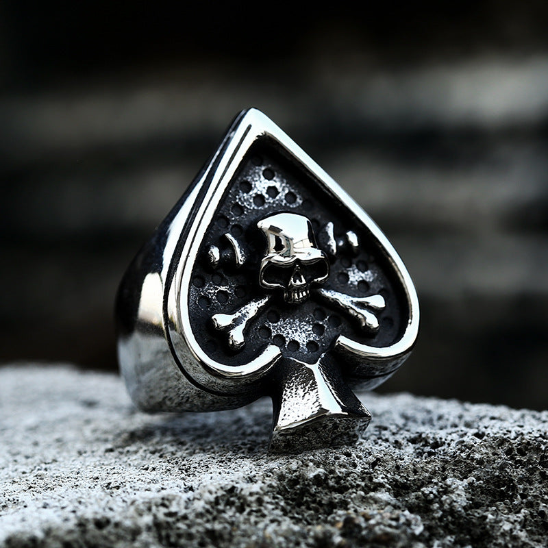 Titanium Steel Men's Retro Punk Spade Skull Ring - Wholesale Stainless Steel Jewelry