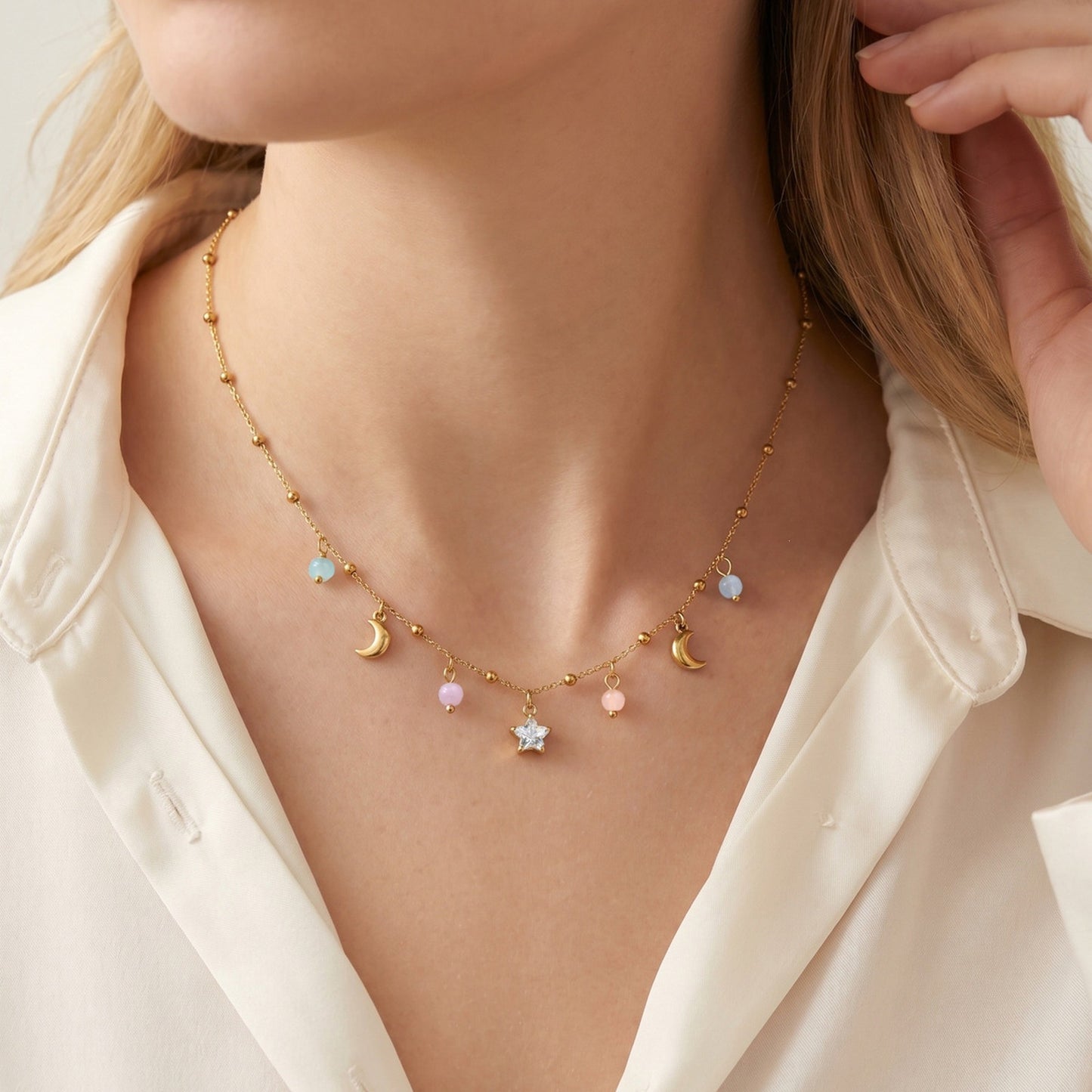 Women's Stainless Steel Horse Eye Zircon Wave Bead Necklace Stacked With Daily Gifts
